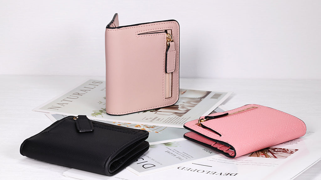 Toughergun Women’s Small Slim Leather Wallet with RFID Protection, Compact Bifold Mini Purse with Clear ID Window - color: CH Greenery Gold